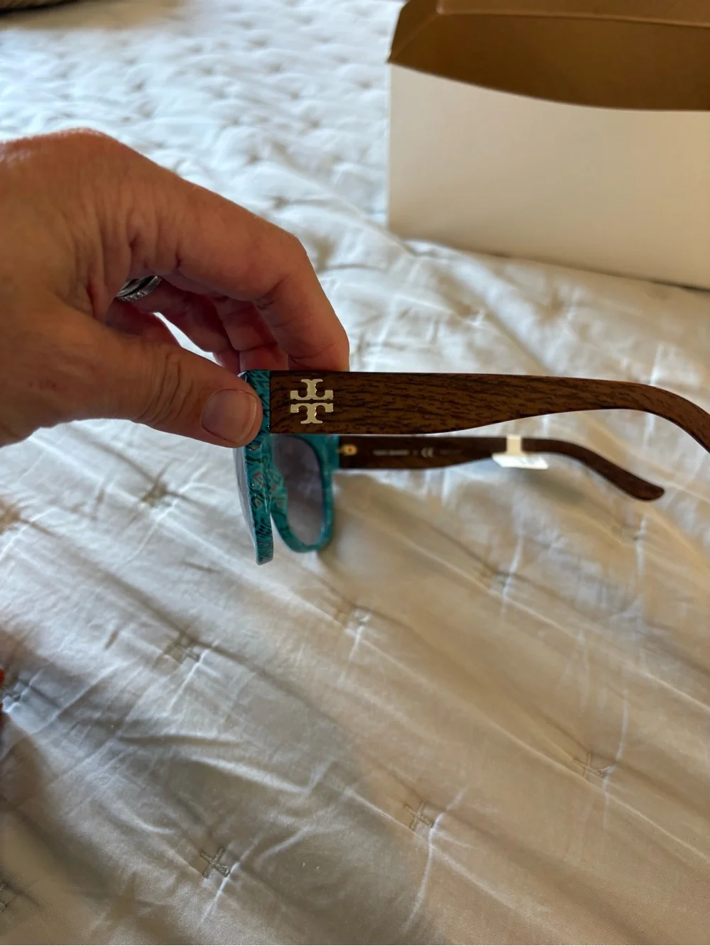 Tory Burch Teal Patterned Sunglasses with Brown Temples nwt